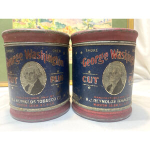2 Antique George Washington Cut Plug Tobacco Tins